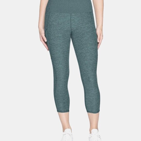 NEW Kirkland Signature Brushed Capri Leggings Women's Size S Side Pockets Green - Picture 3 of 4